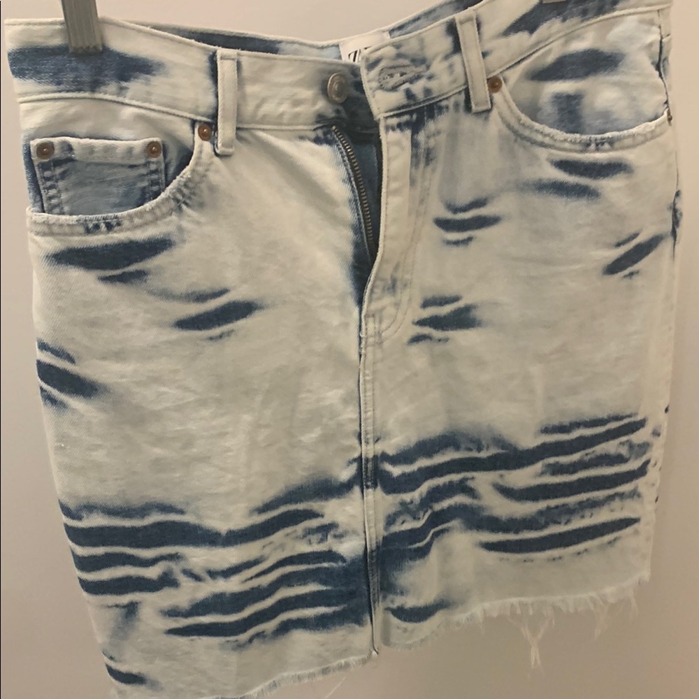 Zara Blue Denim Mini Skirt Ribbed Ruched Casual